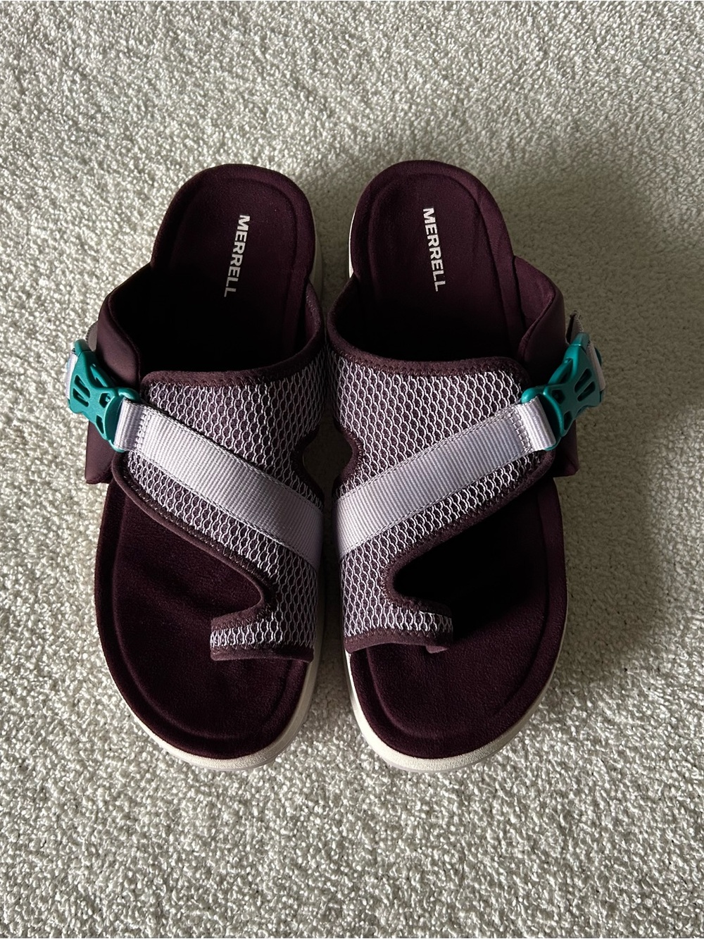 Merrell Women's Plum Mesh Slide Sandals with Teal Buckle